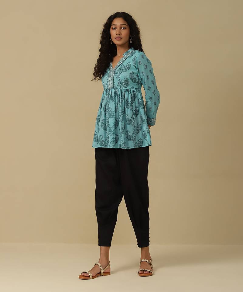 Aqua paisley print kurti with camisole