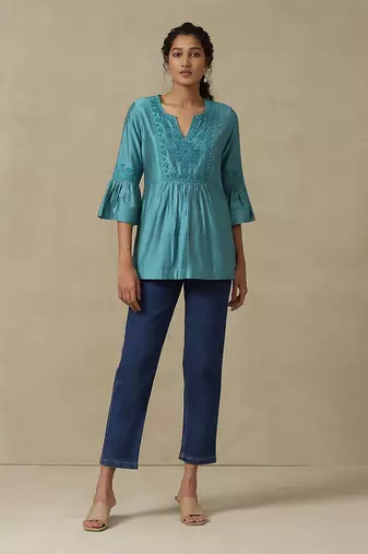 AARKE Turquoise embroidered kurti