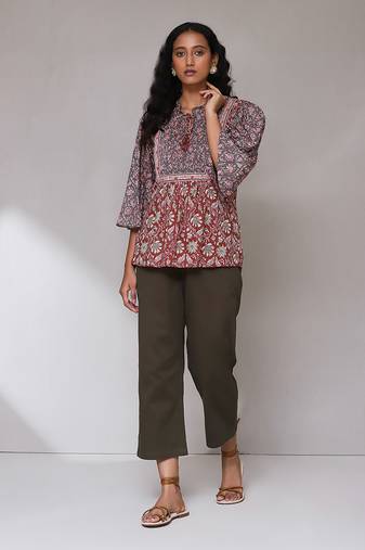 Maroon floral print kurti