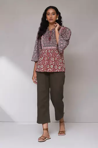 Maroon floral print kurti