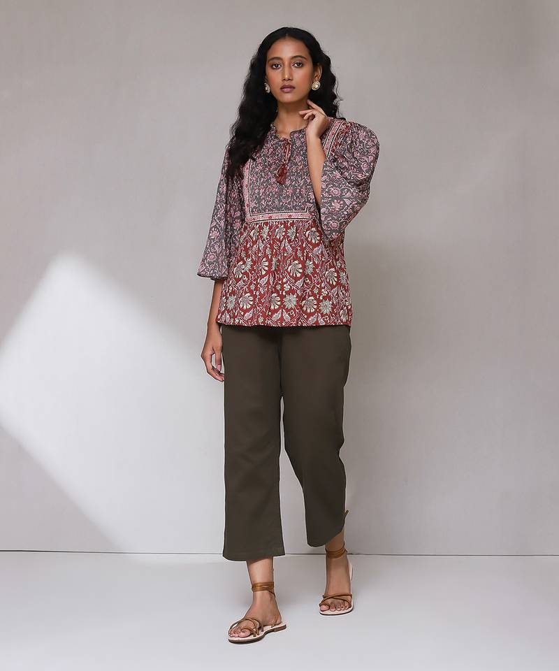 Maroon floral print kurti