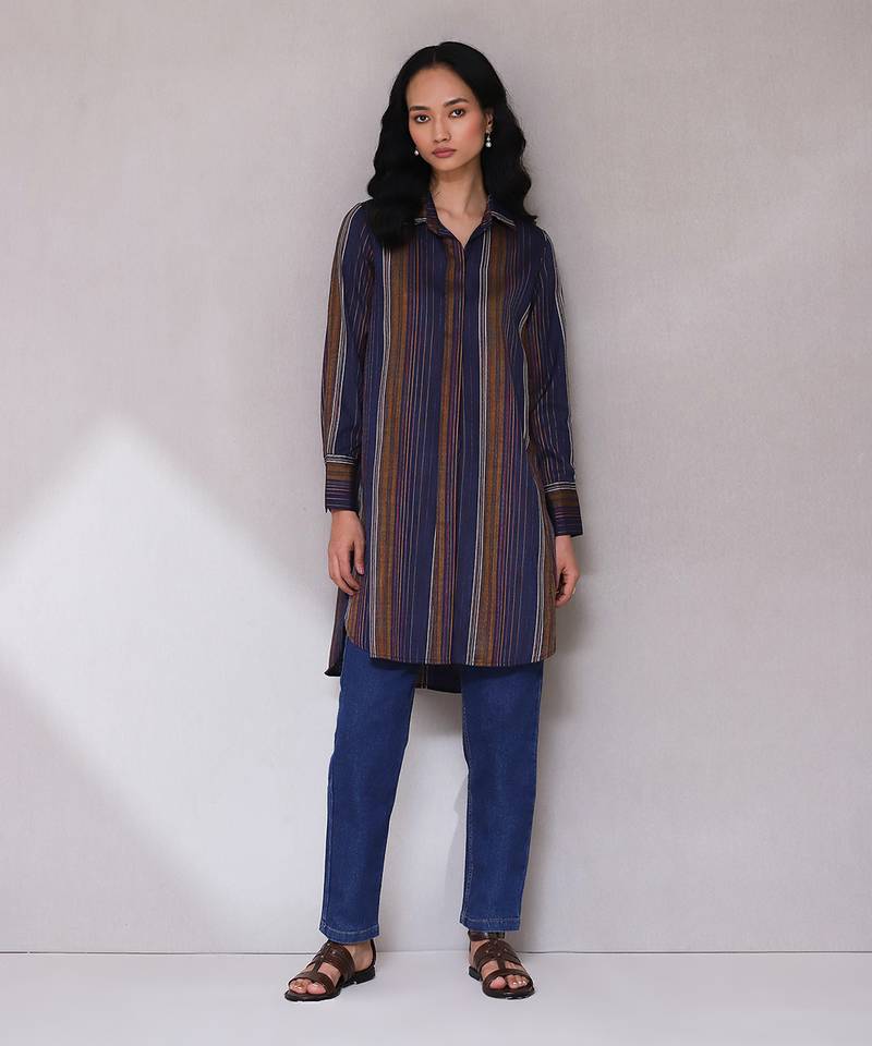 Dark blue yarn dyed kurta