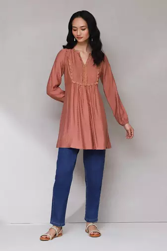 Dusty pink solid tiered tunic