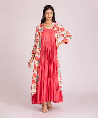 Dark peach cotton silk dress 1