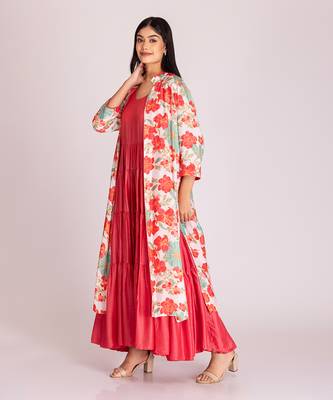 Dark peach cotton silk dress 2