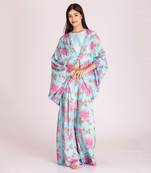 Powder blue printed cotton silk cape set