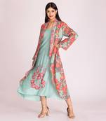Multi colour cotton silk dress with jacket