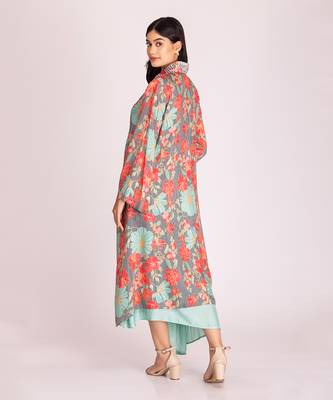 Multi colour cotton silk dress with jacket 2