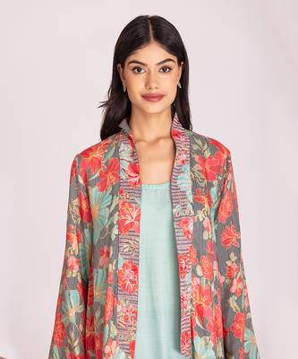 Multi colour cotton silk dress with jacket 3