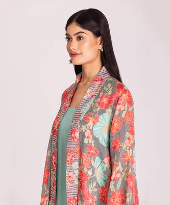 Multi colour cotton silk dress with jacket 4