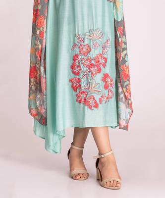 Multi colour cotton silk dress with jacket 5