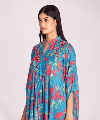 Turquoise blue printed cotton silk co ord set 5