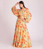 Yellow cotton silk crop skirt set