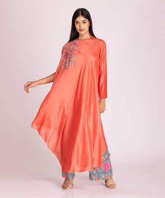 Apricot cotton silk kaftaan set 1