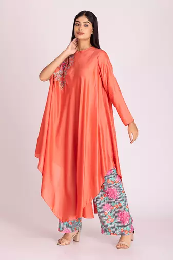 Apricot cotton silk kaftaan set