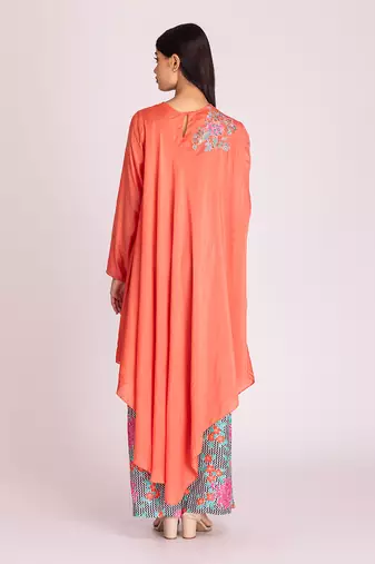 Apricot cotton silk kaftaan set