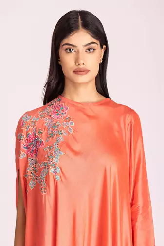 Apricot cotton silk kaftaan set