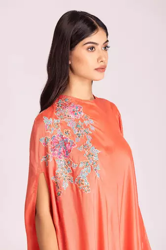 Apricot cotton silk kaftaan set