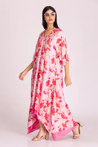 Barbie pink cotton silk kaftaan set
