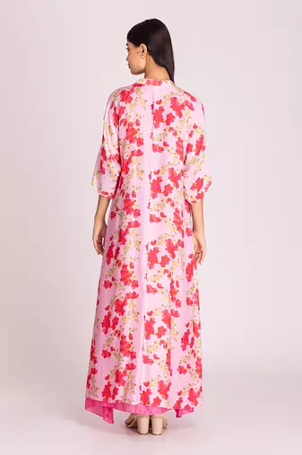 Barbie pink cotton silk kaftaan set