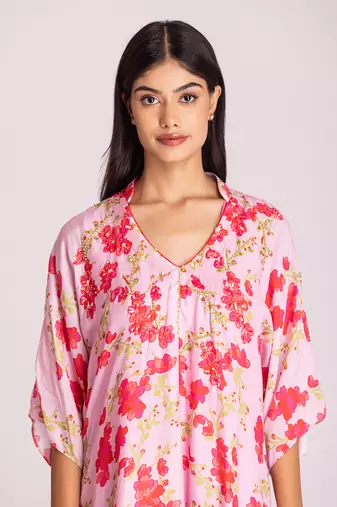 Barbie pink cotton silk kaftaan set