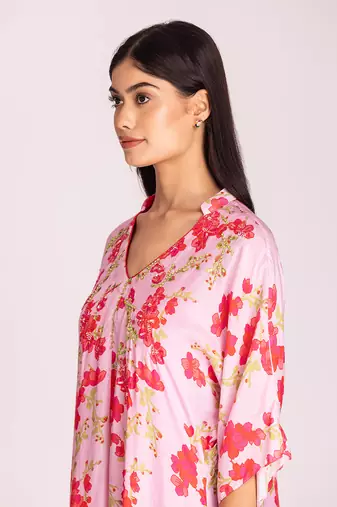 Barbie pink cotton silk kaftaan set