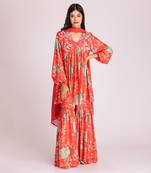 Tangerine red cotton silk gharara set