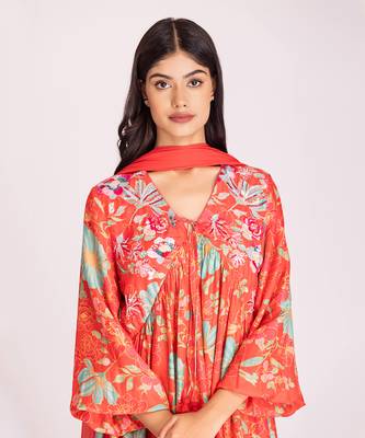 Tangerine red cotton silk gharara set 4
