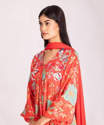 Tangerine red cotton silk gharara set 5