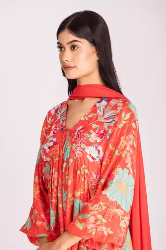 Tangerine red cotton silk gharara set
