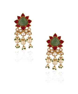 Pink and sea green jadtar dangler earrings 1