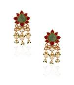 Pink and sea green jadtar dangler earrings