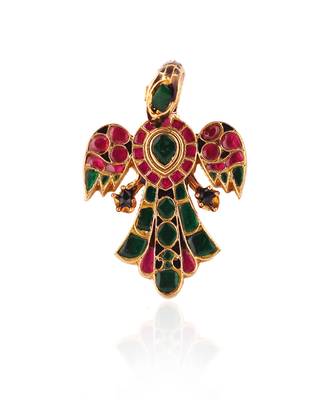 Peacock pink & green jadtar finger ring 1