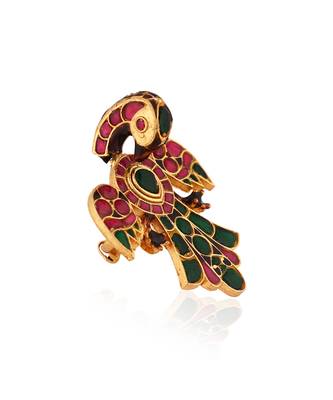 Peacock pink & green jadtar finger ring 2