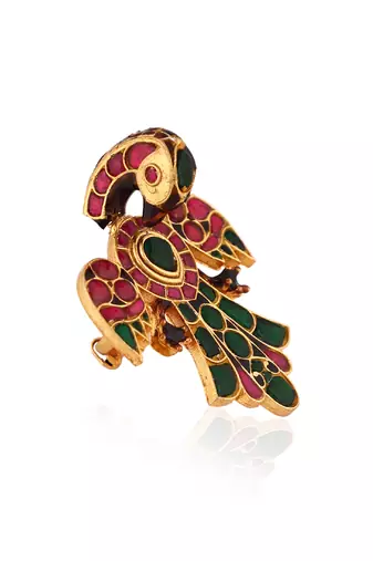 Peacock pink & green jadtar finger ring