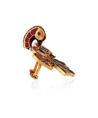 Peacock pink & green jadtar finger ring 3
