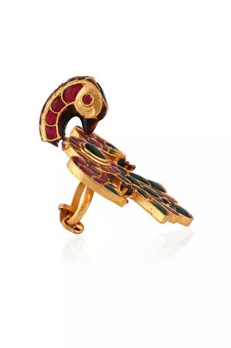 Peacock pink & green jadtar finger ring
