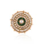 Green & white jadtar stone studded ring