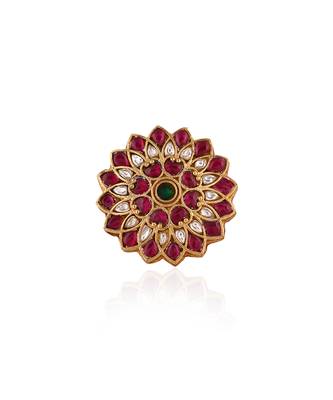 Pink & white floral leaf ring 1
