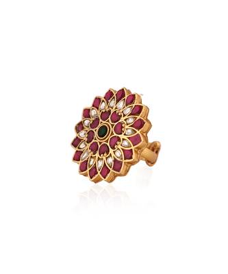 Pink & white floral leaf ring 2