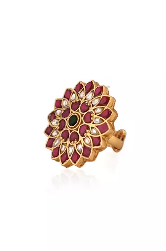 Pink & white floral leaf ring