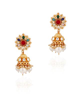 Multi colours navratna stone jhumkas 1