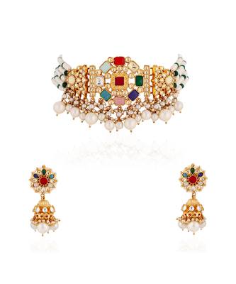 Multi colours navratna choker set 1