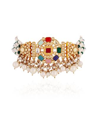 Multi colours navratna choker set 2