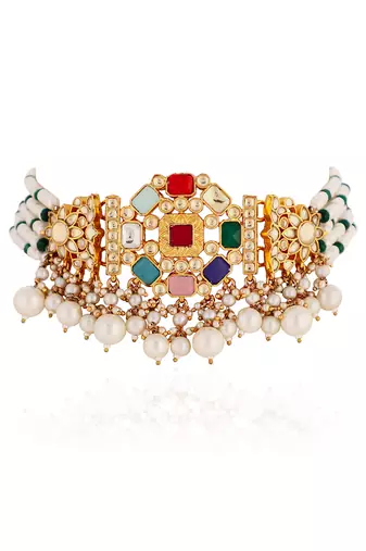 Multi colours navratna choker set