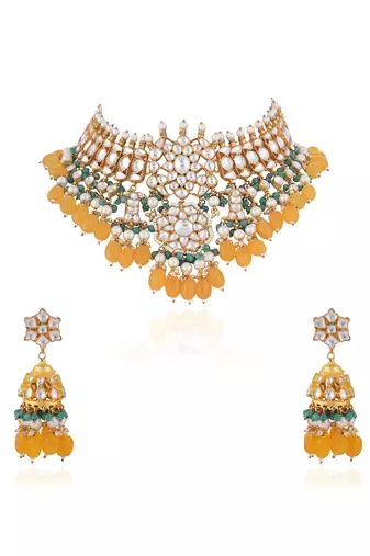 Yellow & sea green necklace set