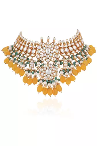 Yellow & sea green necklace set