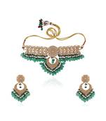 Sea green jadtar stone necklace set