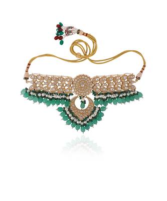 Sea green jadtar stone necklace set 2