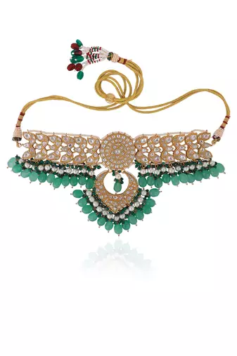 Sea green jadtar stone necklace set
